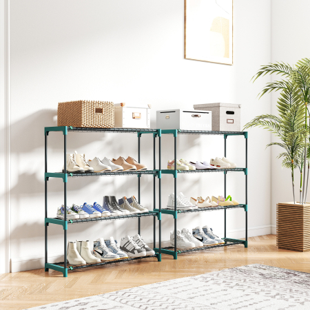  Set de 2 rafturi pentru plante cu 4 niveluri din otel cu carlige, 90x28x104 cm, verde [7]