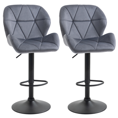 Bucatarie -  Set de 2 Scaune de Bar cu inaltime Reglabila, Baza Metalica si sezut din Catifea, 51.5x57.5x93-114.5 cm, Gri