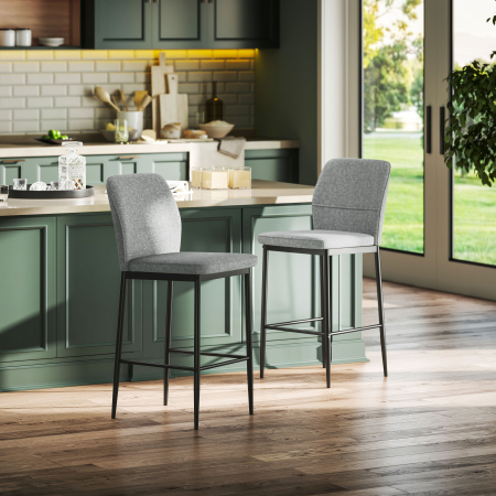  Set de 2 Scaune de Bar cu Spatar, 41x52x97 cm, Gri [1]