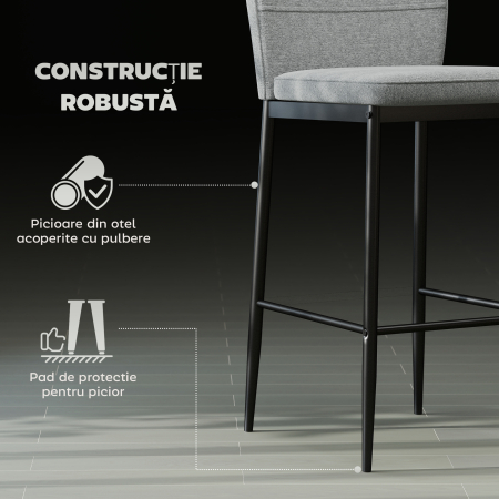  Set de 2 Scaune de Bar cu Spatar, 41x52x97 cm, Gri [5]