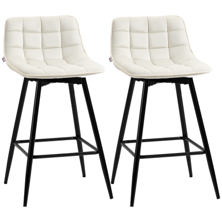 Bucatarie -  Set de 2 scaune de bar cu spatar si suport pentru picioare, scaune inalte tapitate in stil nordic din metal si catifea, alb-crem, 45x47x84 cm