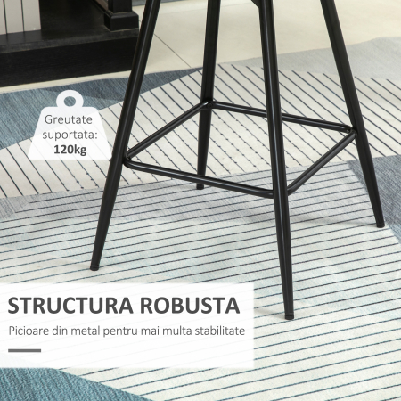  Set de 2 scaune de bar cu spatar si suport pentru picioare, scaune inalte tapitate in stil nordic din metal si catifea, alb-crem, 45x47x84 cm [5]
