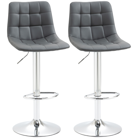 Bucatarie -  Set de 2 scaune de bar din piele cu spatar, scaune pivotante pentru bucatarie si sufragerie cu suport pentru picioare, 42x45x89-110cm, gri