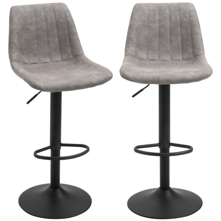 Mobila bucatarie -  Set de 2 scaune de bar in stil industrial cu spatar din microfibra, suport pentru picioare si inaltime reglabila gri