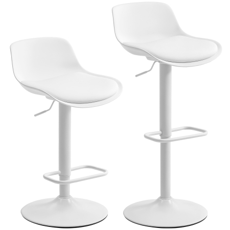 Scaune bucatarie & living -  Set de 2 Scaune de Bar Rotative cu Spatar si inaltime Reglabila Alb