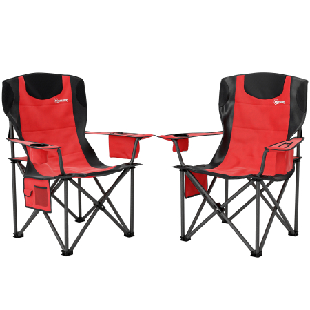 Gradina & balcon - Set  de 2 Scaune de Camping Pliabile cu Cooler, Suport de Pahare si 2 Buzunare, 94x62x100 cm, Rosu