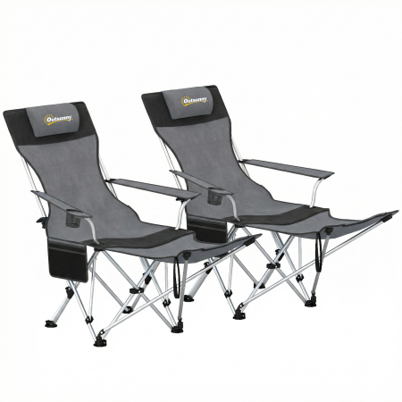 Prelate, pavilioane, umbrele terasa -  Set de 2 Scaune de Camping Pliabile cu Suport pentru Picioare Detasabil, 82x100x88 cm, Negru