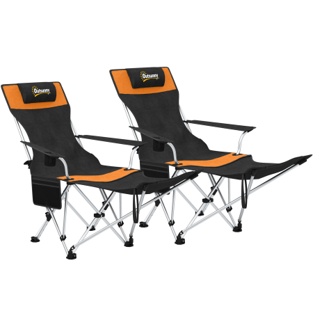 Prelate, pavilioane, umbrele terasa -  Set de 2 Scaune de Camping Pliabile cu Suport pentru Picioare Detasabil, 82x100x88 cm, Negru