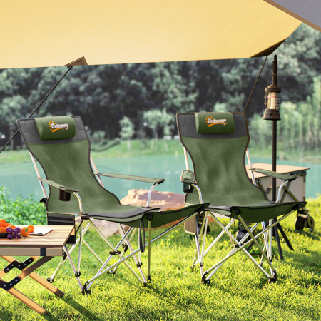  Set de 2 Scaune de Camping Pliabile cu Suport pentru Picioare Detasabil, 82x100x88 cm, Negru [6]