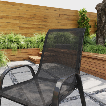  Set de 2 Scaune de Exterior pentru Pranz, Scaune Suprapozabile cu Spatar inalt, Plasa Respirabila pentru Gradina sau Terasa, Negru [6]