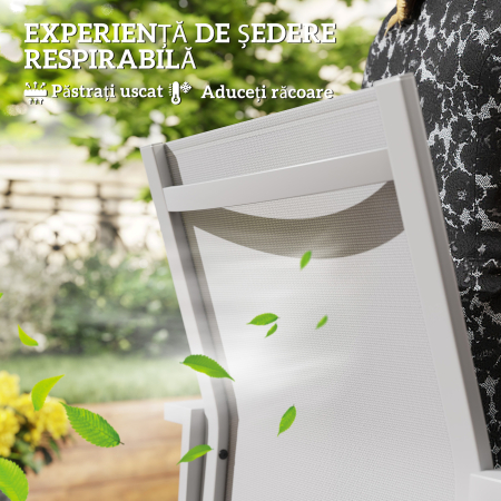  Set de 2 Scaune de Gradina cu Cadru din Aluminiu, Plasa Respirabila si Cotiere, 56x58x89 cm, Gri Deschis [4]
