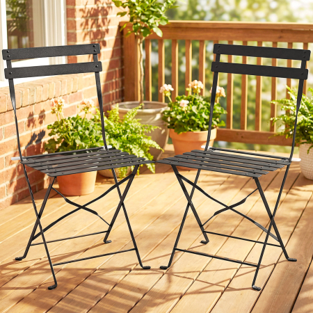  Set de 2 Scaune de Gradina Pliabile cu sezut cu Lamele [8]