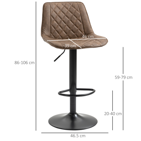  Set de 2 Scaune inalte de Bar cu inaltime Reglabila, Rotative cu Baza din Otel, 46,5x51x86-106 cm, Maro inchis [2]