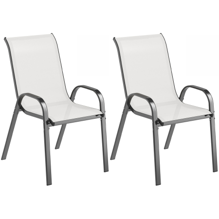 Gradina & balcon -  Set de 2 Scaune pentru Pranz in Aer Liber, Scaune Stivuibile cu Spatar inalt, sezut din Plasa Respirabila pentru Gradina, Gri Deschis