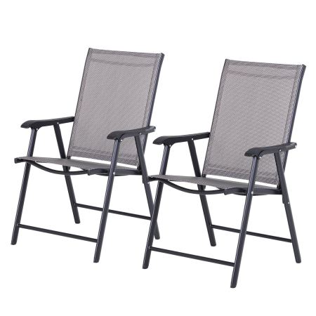 Mobilier gradina si terasa -  Set de 2 Scaune Pliabile pentru Exterior din Otel si Textilene Gri si Negru