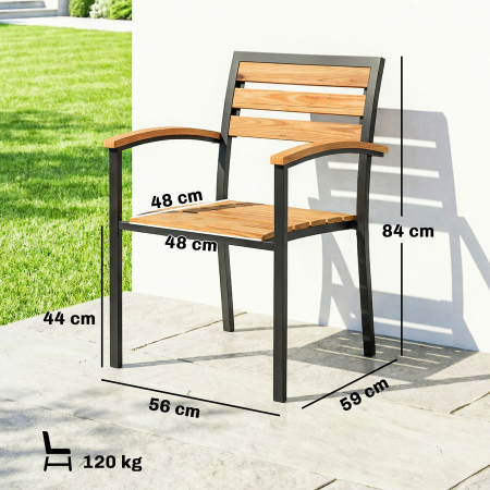  Set de 2 Scaune Stivuibile pentru Exterior din Lemn cu Finisaj Natural. [2]