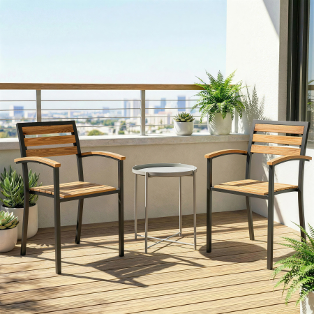  Set de 2 Scaune Stivuibile pentru Exterior din Lemn cu Finisaj Natural. [7]