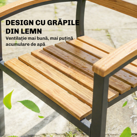  Set de 2 Scaune Stivuibile pentru Exterior din Lemn cu Finisaj Natural. [3]