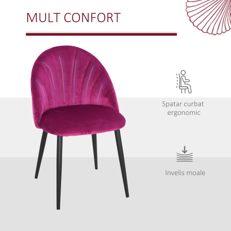  Set de 2 Scaune tapitate de sufragerie fara cotiere, spatar curbat fucsia [5]