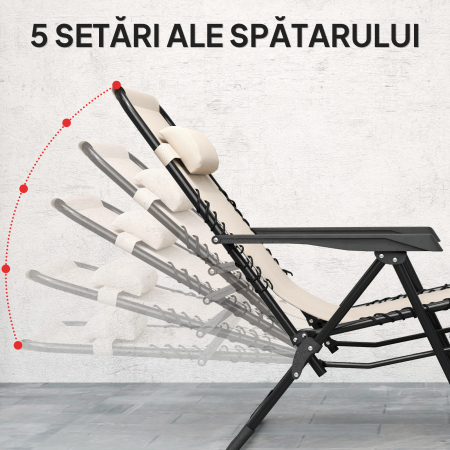  Set de 2 sezlonguri de Gradina cu Gravitatie Zero si Masuta cu Suport pentru Pahare, 47x47x54 cm, Bej [3]
