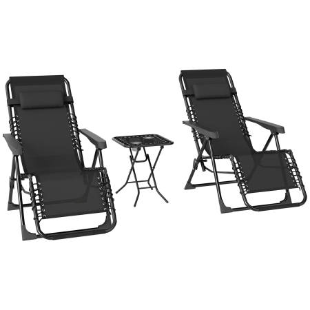 Gradina & balcon -  Set de 2 sezlonguri de Gradina cu Gravitatie Zero si Masuta cu Suport pentru Pahare, 47x47x54 cm, Gri