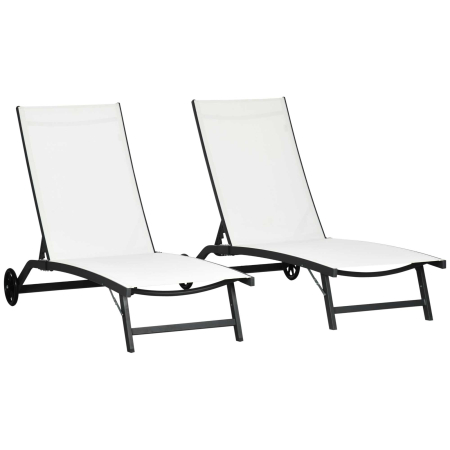 Gradina & balcon -  Set de 2 sezlonguri Rabatabile pe 5 Niveluri, sezlonguri din Aluminiu si tesatura Respirabila, 66x165x102 cm, Albastru