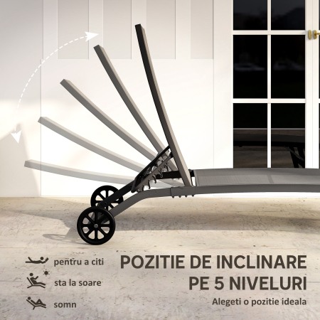  Set de 2 sezlonguri Rabatabile pe 5 Niveluri, sezlonguri din Aluminiu si tesatura Respirabila, 66x165x102 cm, Albastru [4]