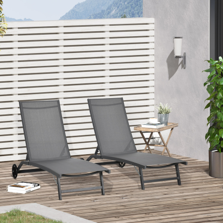  Set de 2 sezlonguri Rabatabile pe 5 Niveluri, sezlonguri din Aluminiu si tesatura Respirabila, 66x165x102 cm, Albastru [1]