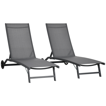 Gradina & balcon -  Set de 2 sezlonguri Rabatabile pe 5 Niveluri, sezlonguri din Aluminiu si tesatura Respirabila, 66x165x102 cm, Albastru