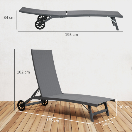  Set de 2 sezlonguri Rabatabile pe 5 Niveluri, sezlonguri din Aluminiu si tesatura Respirabila, 66x165x102 cm, Albastru [2]