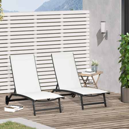  Set de 2 sezlonguri Rabatabile pe 5 Niveluri, sezlonguri din Aluminiu si tesatura Respirabila, 66x165x102 cm, Albastru [1]