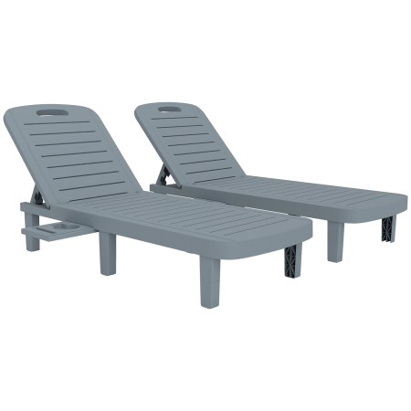 Gradina & balcon -  Set de 2 sezlonguri, sezlonguri cu tavi retractabile, inclinabile, suprafata efect lemn, 62 x 158 x 88 cm, gri