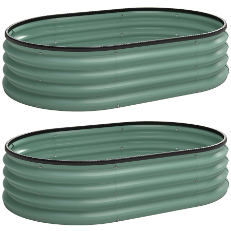 Suporturi flori si ghivece -  Set de 2 Straturi de Gradina Modulara, Paturi Ridicate cu Margine din Cauciuc, Baza Deschisa, Straturi din Otel Zincat pentru Plante Aromatice, Fructe, Legume si Flori, 135x90x30 cm, Verde
