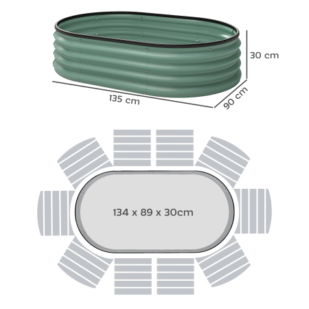  Set de 2 Straturi de Gradina Modulara, Paturi Ridicate cu Margine din Cauciuc, Baza Deschisa, Straturi din Otel Zincat pentru Plante Aromatice, Fructe, Legume si Flori, 135x90x30 cm, Verde [2]