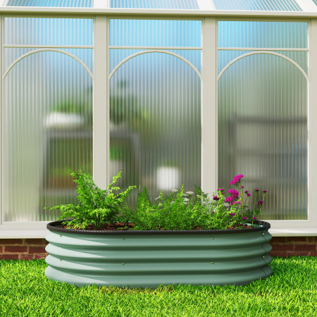  Set de 2 Straturi de Gradina Modulara, Paturi Ridicate cu Margine din Cauciuc, Baza Deschisa, Straturi din Otel Zincat pentru Plante Aromatice, Fructe, Legume si Flori, 135x90x30 cm, Verde [8]