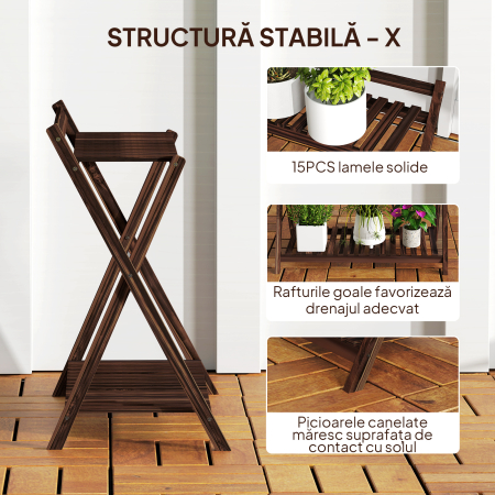  Set de 2 Suporturi pentru Plante cu 2 Niveluri, 73x36x64 cm, Maro [6]