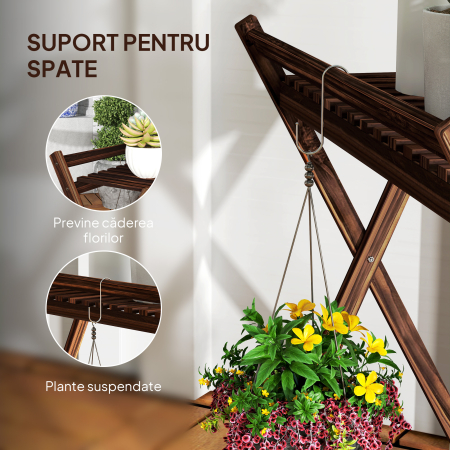  Set de 2 Suporturi pentru Plante cu 2 Niveluri, 73x36x64 cm, Maro [5]