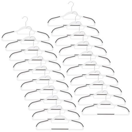 Set de 20 de umerase antiderapante pentru haine, din PE, cu carlig metalic rotativ, 41 cm, alb si gri [1]