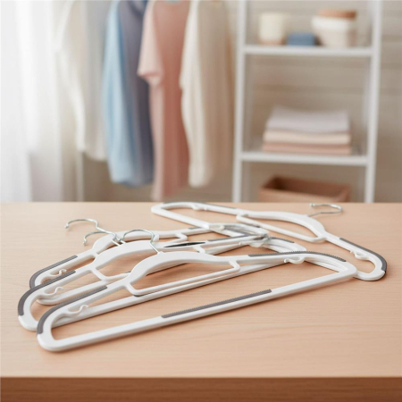 Set de 20 de umerase antiderapante pentru haine, din PE, cu carlig metalic rotativ, 41 cm, alb si gri [5]