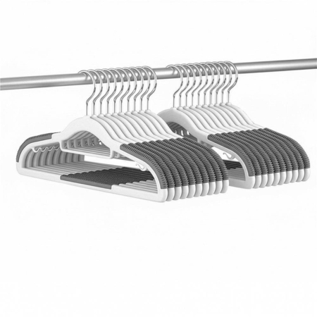 Set de 20 de umerase antiderapante pentru haine, din PE, cu carlig metalic rotativ, 41 cm, alb si gri [14]