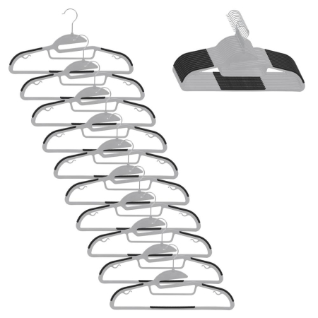 Umerase si huse haine - Set de 20 de umerase antiderapante pentru haine, din PE, cu carlig metalic rotativ, 41 cm, gri si negru