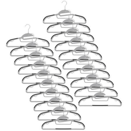 Set de 20 de umerase antiderapante pentru haine, din PE, cu carlig metalic rotativ, 41 cm, gri si negru [3]