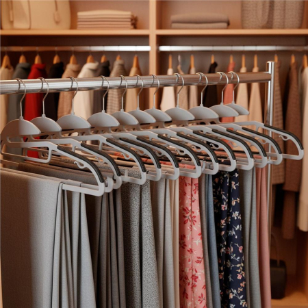 Set de 20 de umerase antiderapante pentru haine, din PE, cu carlig metalic rotativ, 41 cm, gri si negru [4]