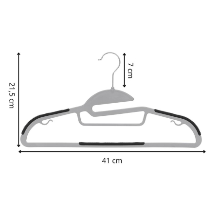 Set de 20 de umerase antiderapante pentru haine, din PE, cu carlig metalic rotativ, 41 cm, gri si negru [11]
