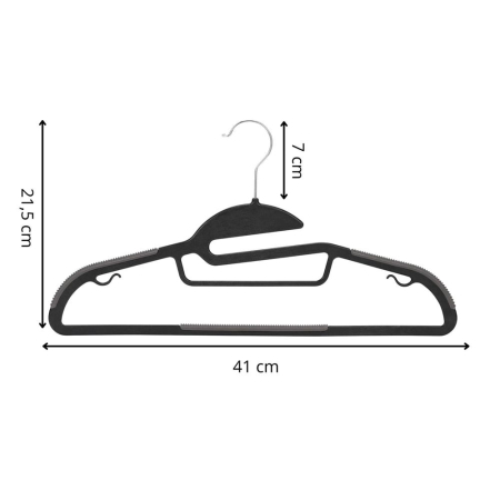 Set de 20 de umerase antiderapante pentru haine, din PE, cu carlig metalic rotativ, 41 cm, negru si gri [11]