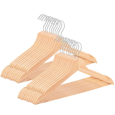 Set de 20 de umerase din lemn cu carlig rotativ 360°, 43x21 cm, maro [16]