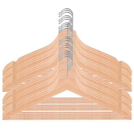 Set de 20 de umerase din lemn cu carlig rotativ 360°, 43x21 cm, maro [15]