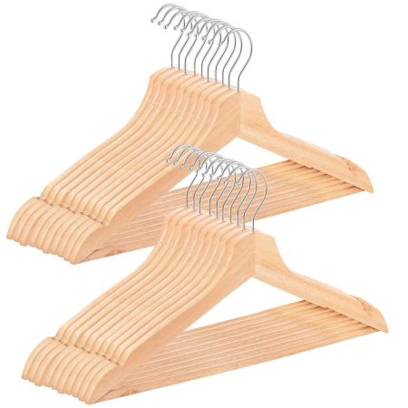 Dormitor & birou - Set de 20 de umerase din lemn cu carlig rotativ 360°, 43x21 cm, maro
