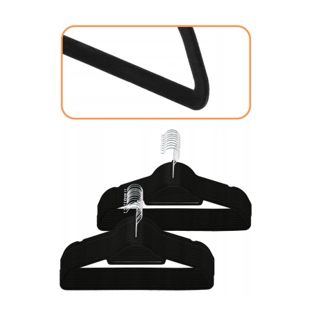 Set de 20 de umerase din velur cu carlig rotativ 360°, 45x23 cm, negru [4]