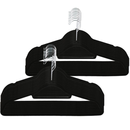 Set de 20 de umerase din velur cu carlig rotativ 360°, 45x23 cm, negru [11]